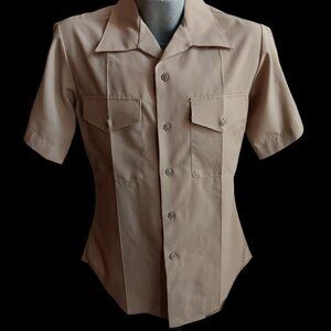 Vintage Mens MARINES Uniform Shirt Shirt Medium Khaki 15x33  Stripes 2122 SHADE